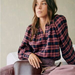 Sezane Plaid Button Down Shirt - Red and Blue